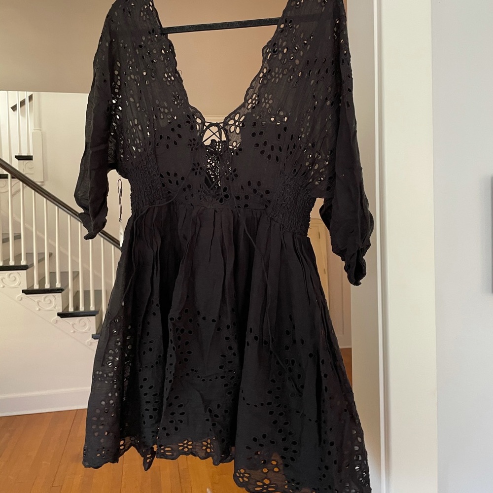 Black eyelet mini dress Free PeoplE